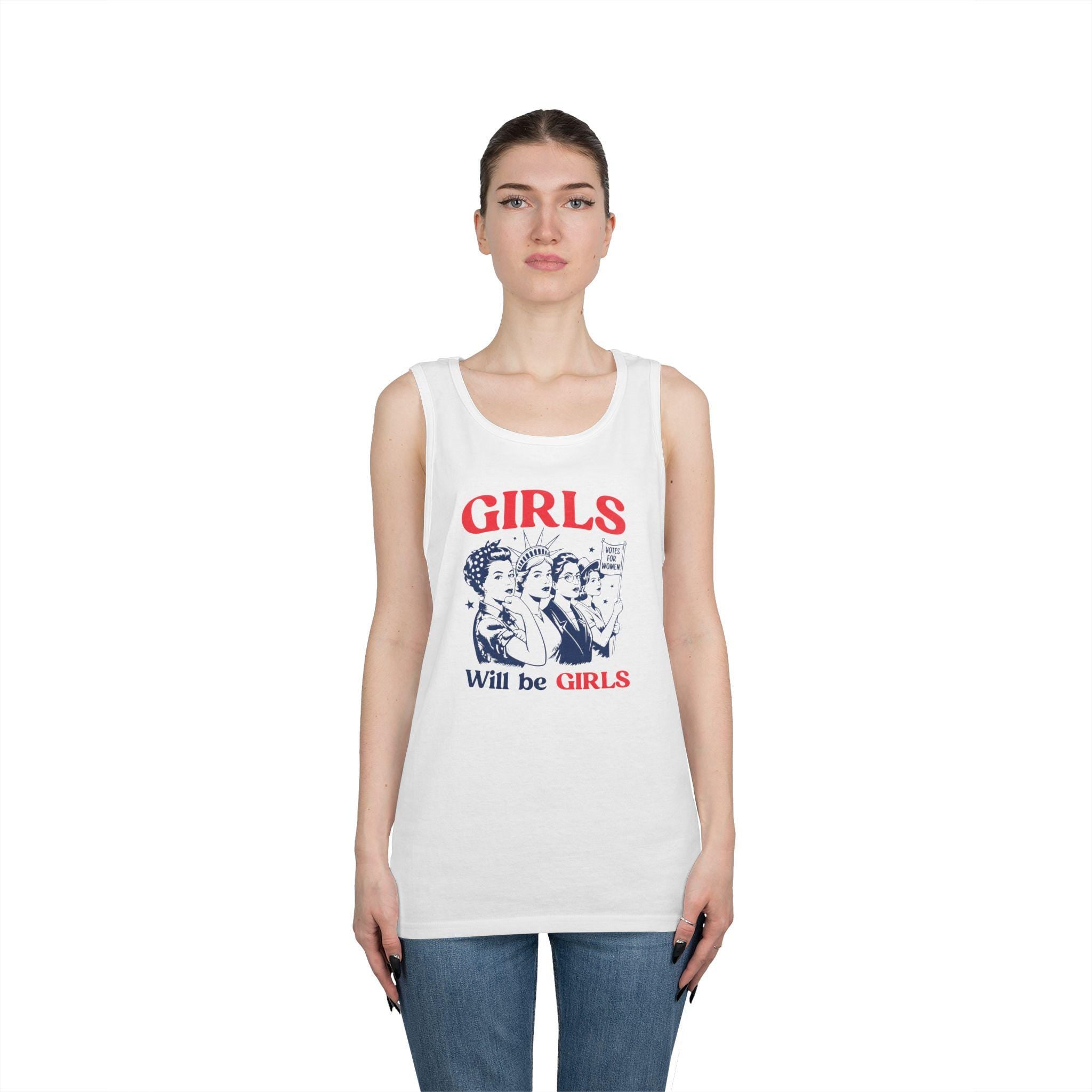 Girls Will Be Girls tank top | Retro feminist illustration, vintage pin-up style