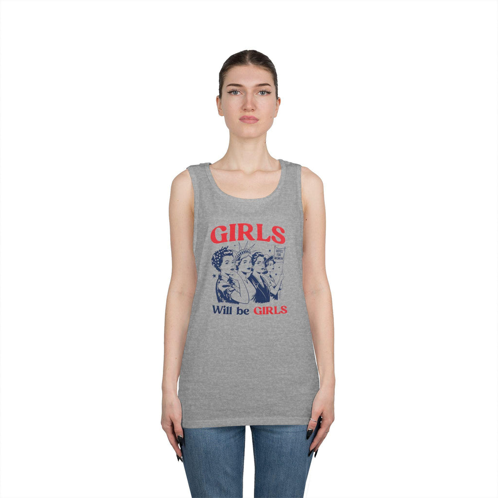 Girls Will Be Girls tank top | Retro feminist illustration, vintage pin-up style